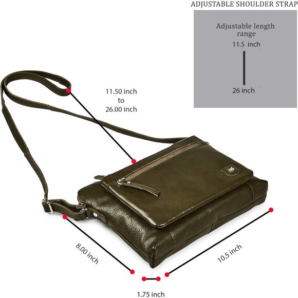 Women Olive Imported Leather Polyester Crossbody Sling Shoulder Crossover Bag - Picture 3 of 6